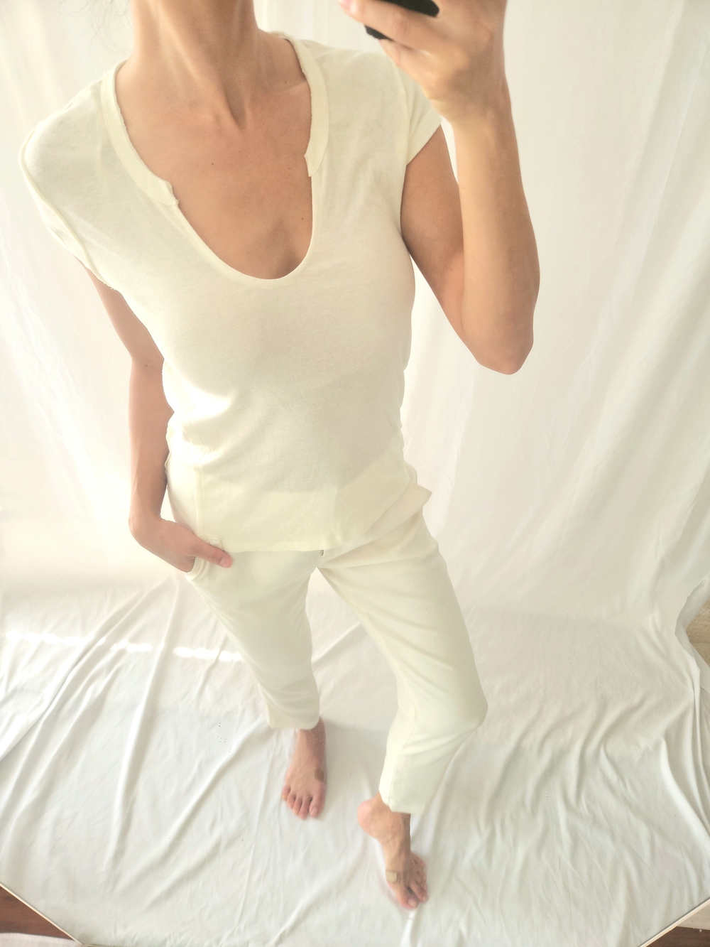 Free People Soft Ivory Short Sleeve Scoop Neck Tee